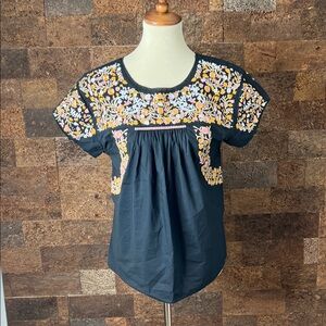 Madewell Floral Embroidered Women's Top - Black SZ M